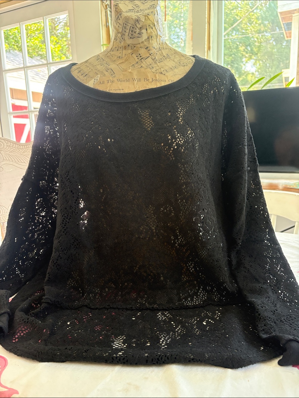 Free People Black Openwork Lace Sweater